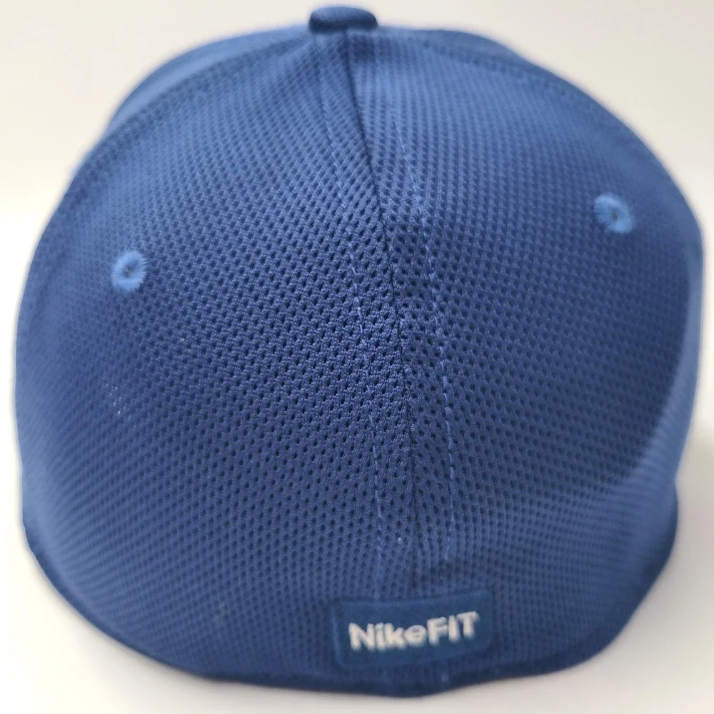 Nike Hat Fitted (Seems‎ S-M) Blue White Fit Dry Swoosh Logo Jersey Mesh Casual